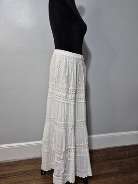 Magic White Boho Maxi Skirt with Lace Panels